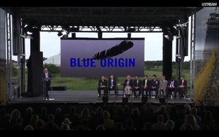 Jeff Bezos of Blue Origin speaks at Kennedy Space Center, Florida, on Sept. 15, 2015.